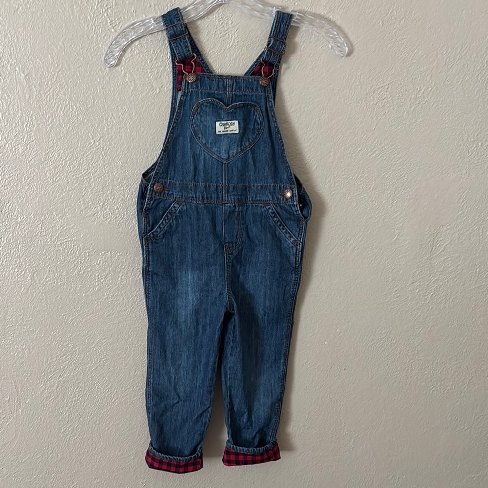 Vintage OshKosh Bgosh Overalls Buffalo Plaid Vestbak Heart Pocket 5T